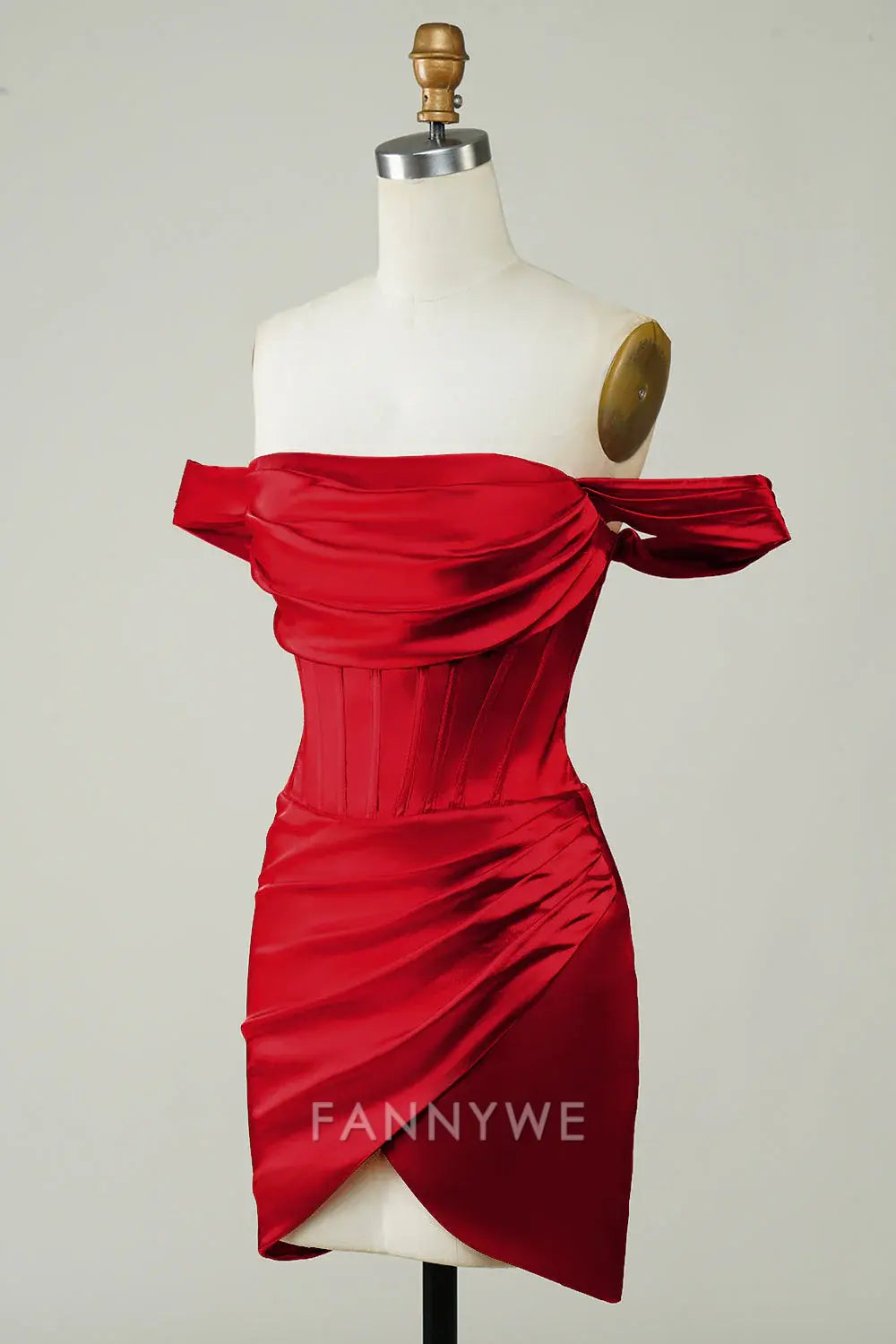 FannyWe Elegantes rotes schulterfreies, asymmetrisches, enges, kurzes Homecoming-Kleid, Abendgarderobe